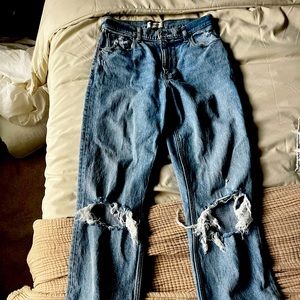 Abercrombie & Fitch 90s ultra high rise distressed medium wash jeans